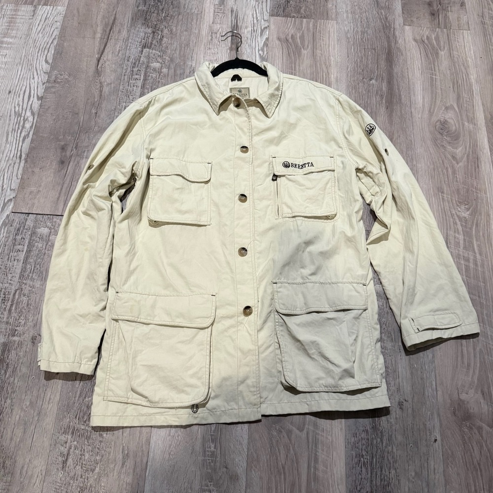 Vtg BERETTA Safari Hunting Field Jacket Mens L Khaki Tan Coat - Picture 2 of 10